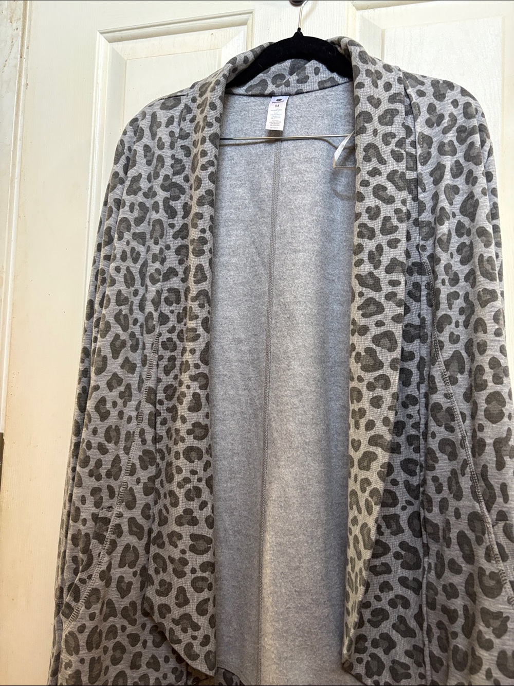90 Degree By Reflex Grey Leopard Open-Front Cardigan